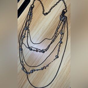 Multi-Strand Gunmetal Grey Pearl Necklace - Women Jewelry